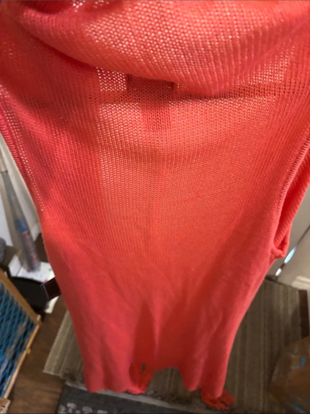RXB Coral Open-Front Fringe Knit Wrap